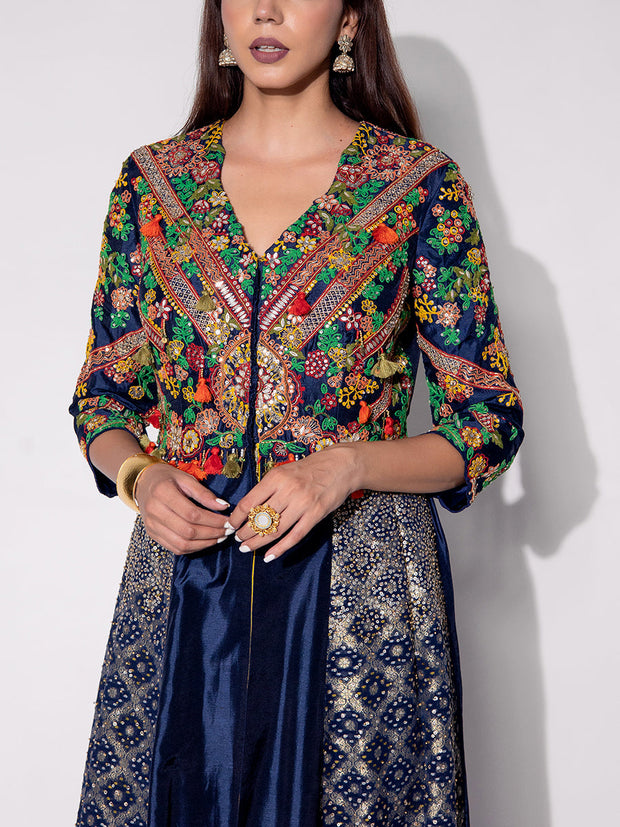 Blue Silk Jaket Set