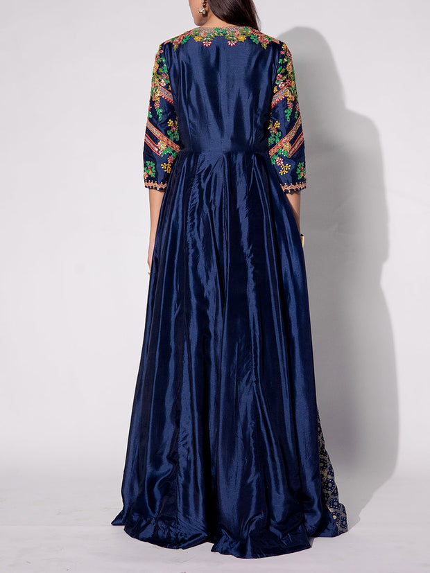 Blue Silk Jaket Set