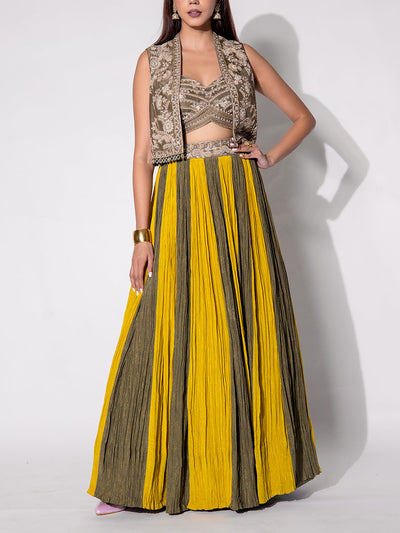 Yellow And Green Skirt Set