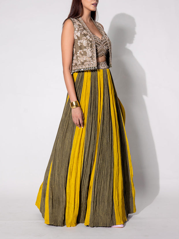 Yellow And Green Skirt Set