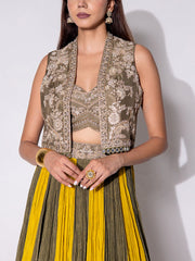 Yellow And Green Skirt Set