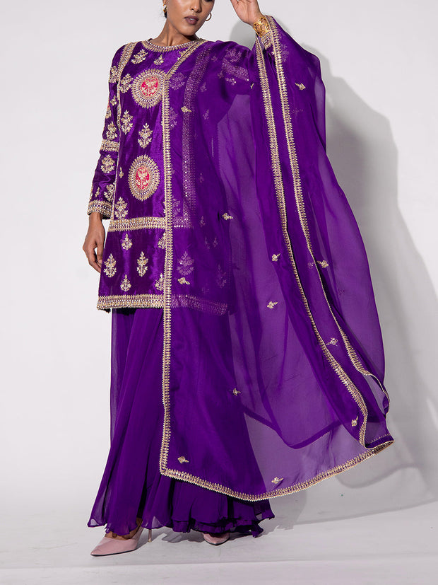 Purple Silk Sharara Set