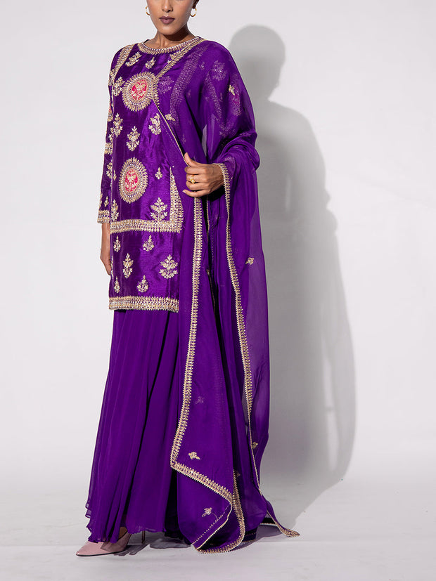 Purple Silk Sharara Set