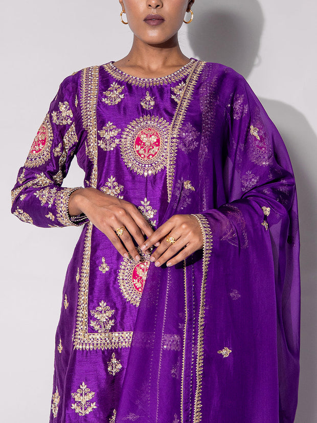 Purple Silk Sharara Set