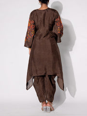 Brown Vasansi Silk Printed Kurta and Pant Set