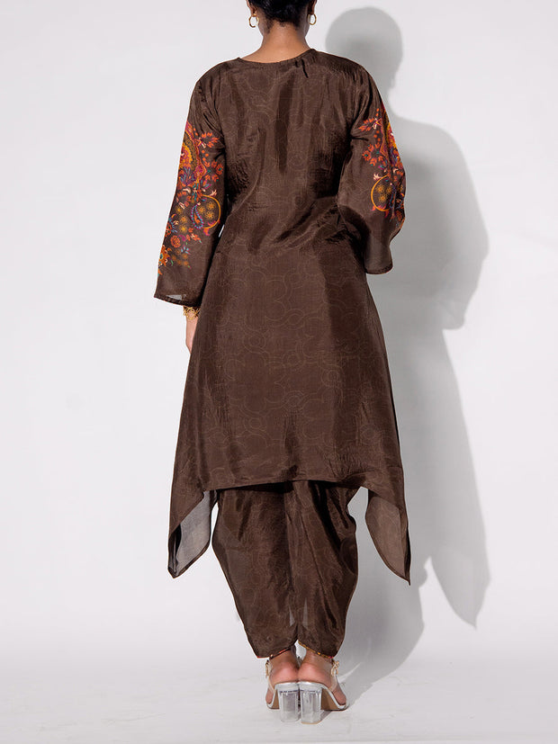 Brown Vasansi Silk Printed Kurta and Pant Set