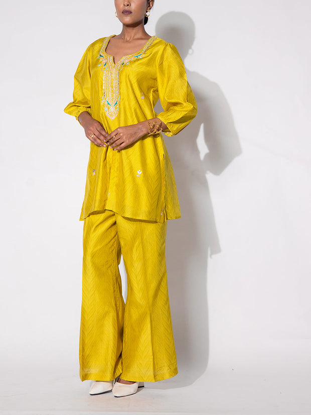 Yellow Embroidered Printed Co-ord Set