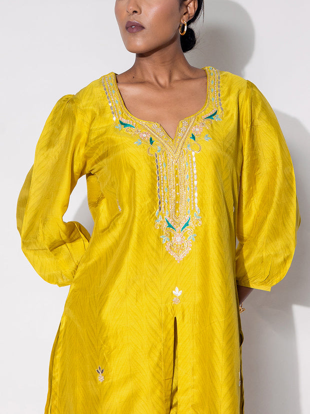 Yellow Embroidered Printed Co-ord Set