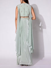 Mint Green Embroidered Drape Skirt Set