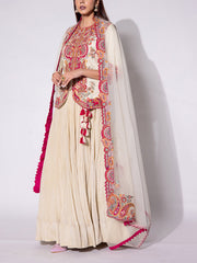 Off WhIte Embroidered Jacket and Skirt Set