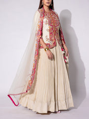 Off WhIte Embroidered Jacket and Skirt Set