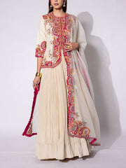 Off WhIte Embroidered Jacket and Skirt Set