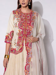 Off WhIte Embroidered Jacket and Skirt Set