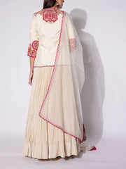 Off WhIte Embroidered Jacket and Skirt Set