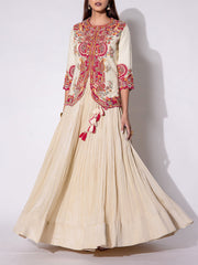 Off WhIte Embroidered Jacket and Skirt Set
