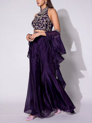 Violet Embroidered Halter Top and Sharara Set