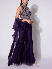 Violet Embroidered Halter Top and Sharara Set