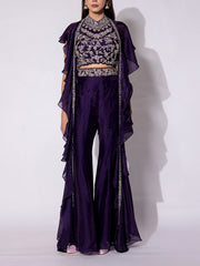 Violet Embroidered Halter Top and Sharara Set