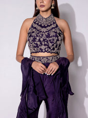 Violet Embroidered Halter Top and Sharara Set