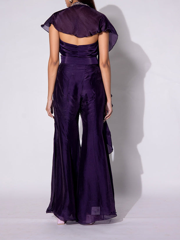 Violet Embroidered Halter Top and Sharara Set