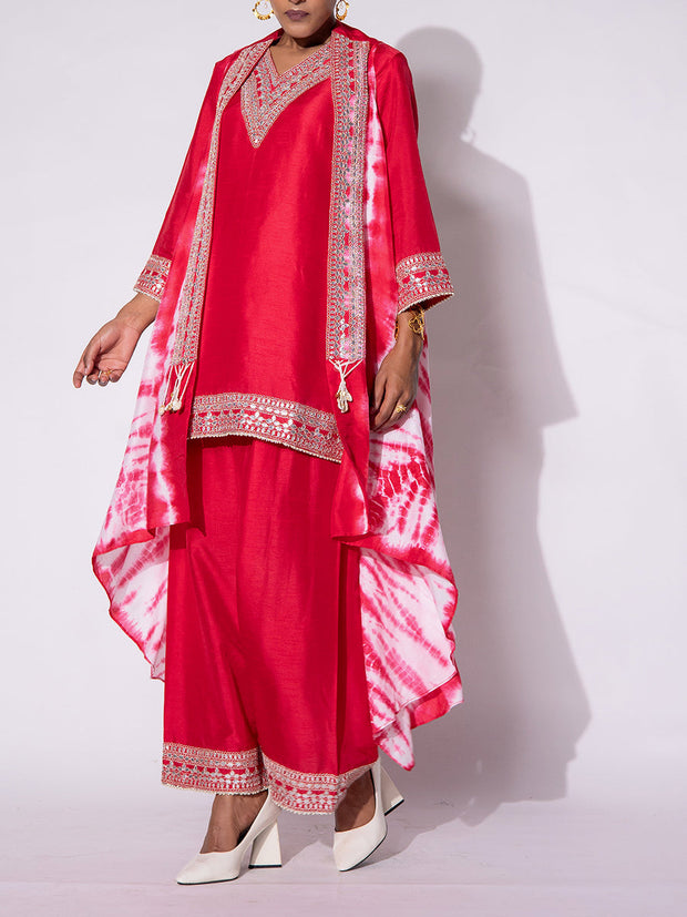 Fuchsia Pink Kurta & Palazzo Set with Cape