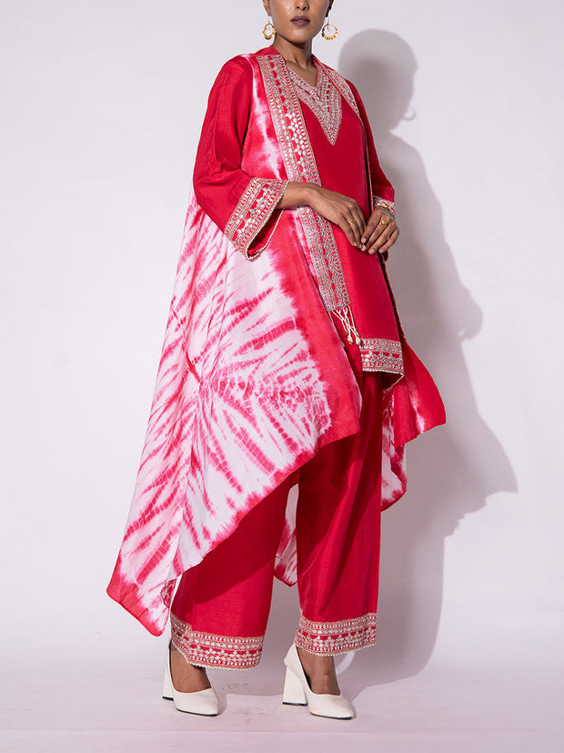 Fuchsia Pink Kurta & Palazzo Set with Cape