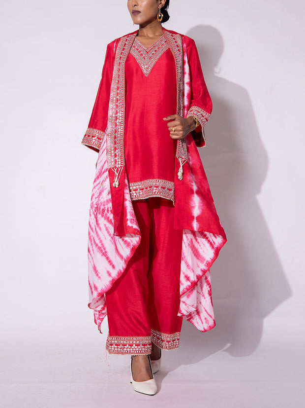 Fuchsia Pink Kurta & Palazzo Set with Cape