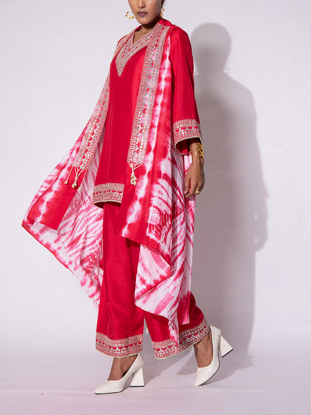 Fuchsia Pink Kurta & Palazzo Set with Cape