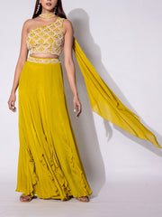 Mehendi Green One shoulder Top and Palazzo Set