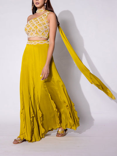 Mehendi Green One shoulder Top and Palazzo Set