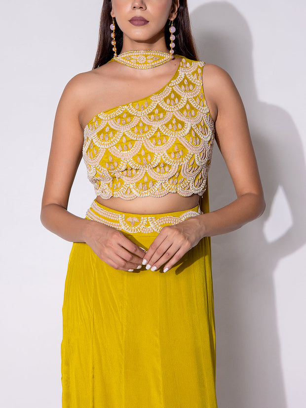 Mehendi Green One shoulder Top and Palazzo Set