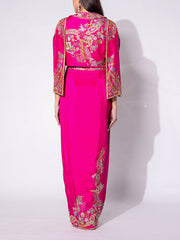 Pink Embroidered Silk Jacket and Drape Skirt Set