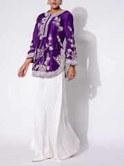 Purple and White Embroidered Top and Palazzo Set