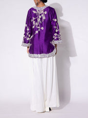Purple and White Embroidered Top and Palazzo Set