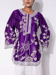 Purple and White Embroidered Top and Palazzo Set