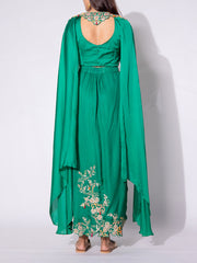 Bottle Green Embroidered Drape Skirt Set