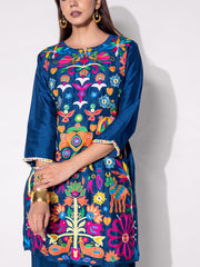 Blue Embroiered Silk Kurta and Pant Set