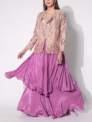 Lavender Embroidered Jacket and Skirt Set