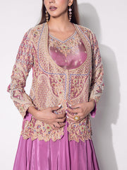 Lavender Embroidered Jacket and Skirt Set