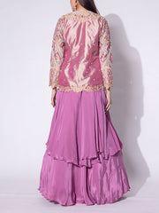 Lavender Embroidered Jacket and Skirt Set