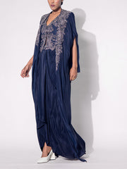 Deep Blue Embroidered Cape and Drape Skirt Set