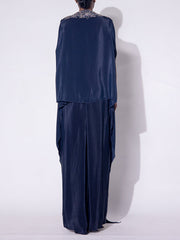 Deep Blue Embroidered Cape and Drape Skirt Set