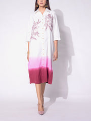 White and Pink Cotton  Ombre Dress