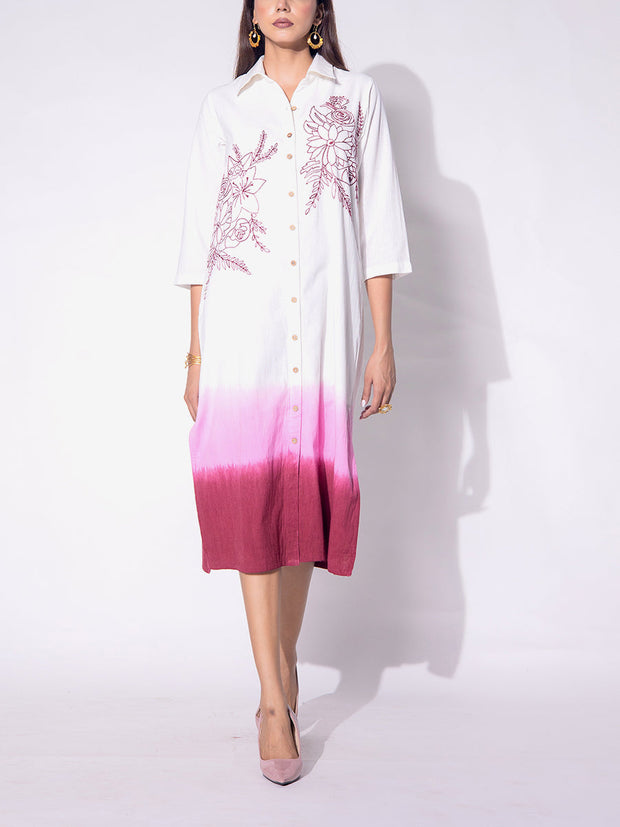 White and Pink Cotton  Ombre Dress