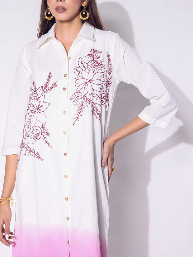 White and Pink Cotton  Ombre Dress