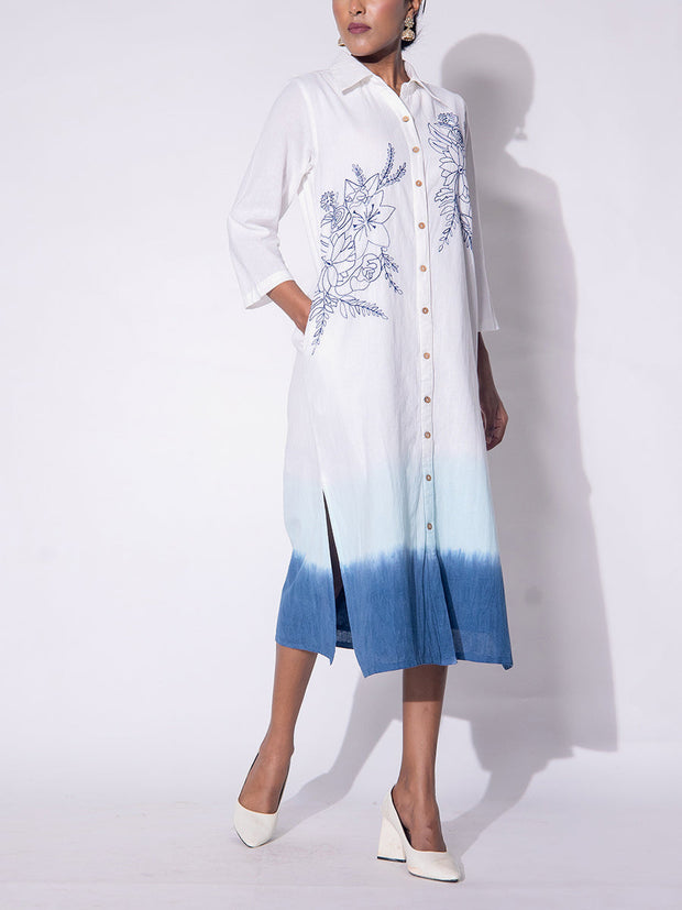 White and Blue Cotton  Ombre Dress