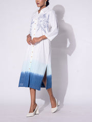 White and Blue Cotton  Ombre Dress