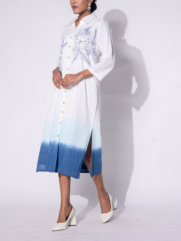 White and Blue Cotton  Ombre Dress