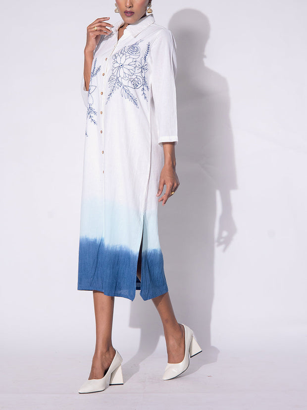 White and Blue Cotton  Ombre Dress