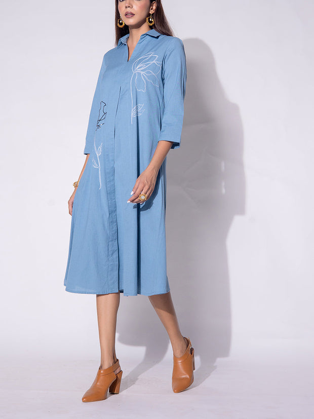 White and Blue Cotton  Ombre Dress